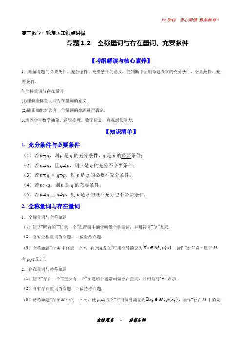 高三数学一轮复习知识点讲解1-2全称量词与存在量词、充要条件