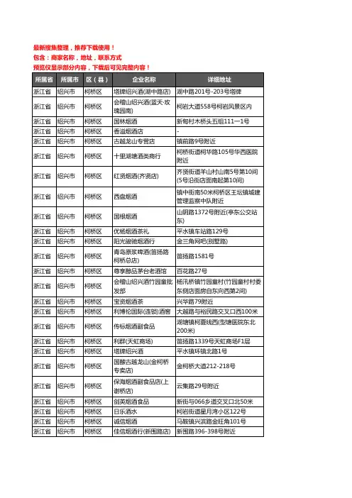 新版浙江省绍兴市柯桥区酒水批发企业公司商家户名录单联系方式地址大全597家