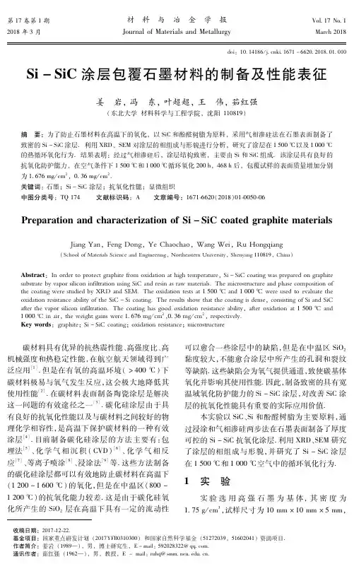 Si-SiC涂层包覆石墨材料的制备及性能表征