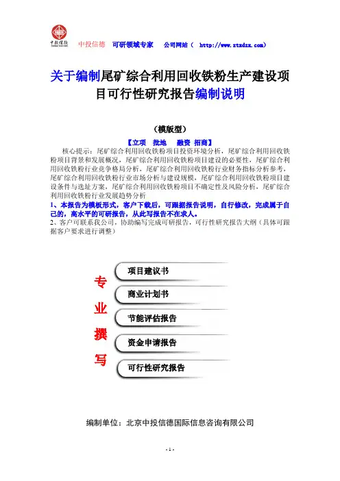 关于编制尾矿综合利用回收铁粉生产建设项目可行性研究报告编制说明