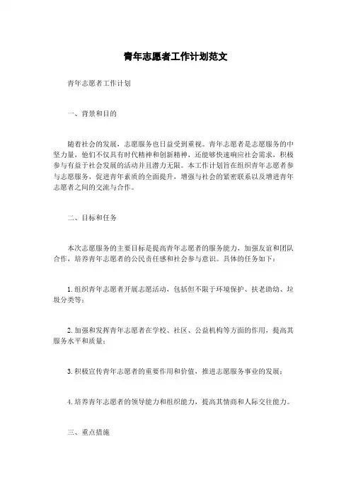 青年志愿者工作计划范文