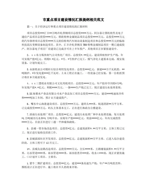 市重点项目建设情况汇报提纲相关范文