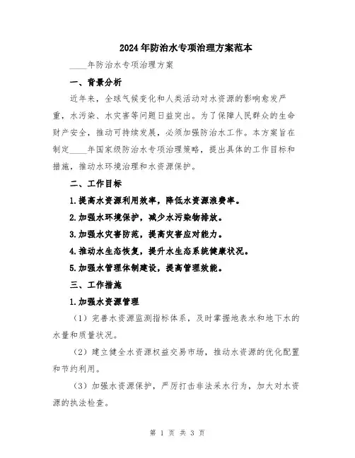 2024年防治水专项治理方案范本