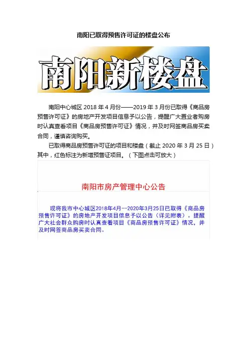南阳已取得预售许可证的楼盘公布