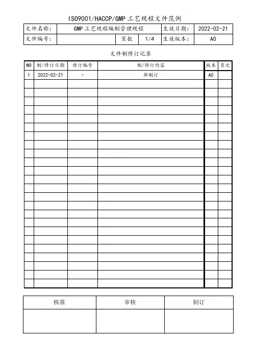 GMP工艺规程编制管理规程