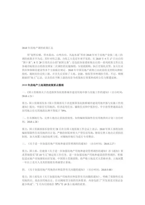 2010年房地产调控政策汇总
