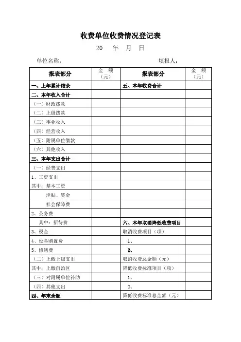 收费单位收费情况登记表