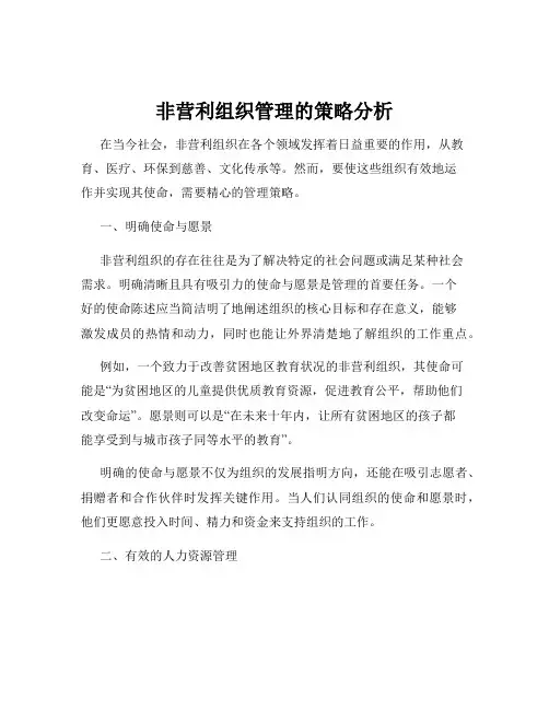 非营利组织管理的策略分析