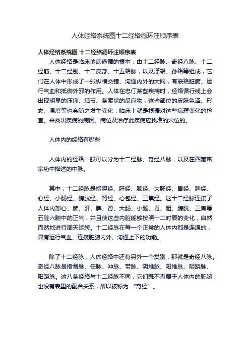 人体经络系统图十二经络循环注顺序表