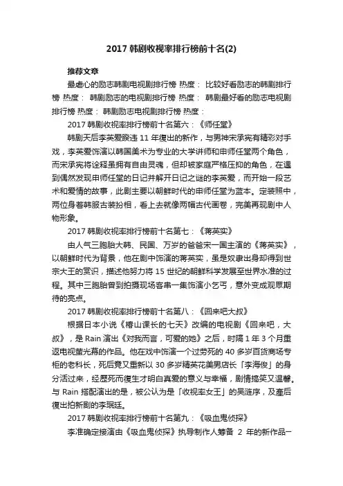 2017韩剧收视率排行榜前十名（2）