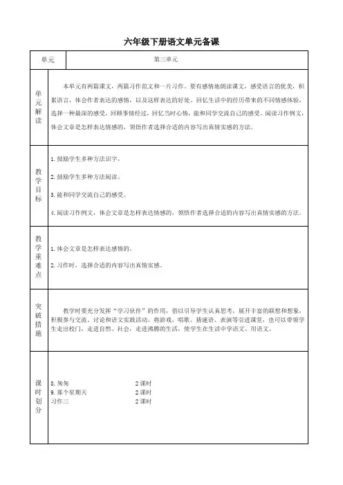 (部编)人教版六年级下册语文第三单元备课(包括园地)