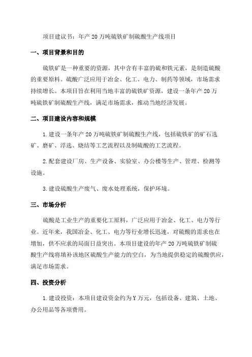 年产20万吨硫铁矿制硫酸生产线项目建议书