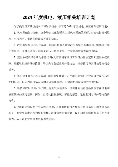 2024年度机电,液压相关培训计划