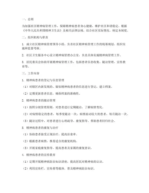 社区精神病管理制度模板