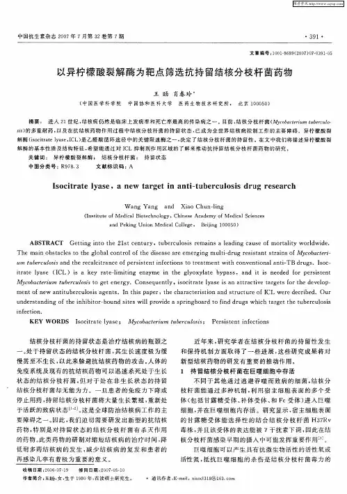 以异柠檬酸裂解酶为靶点筛选抗持留结核分枝杆菌药物