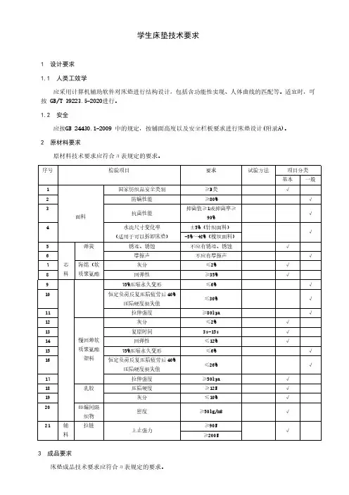 学生床垫技术要求