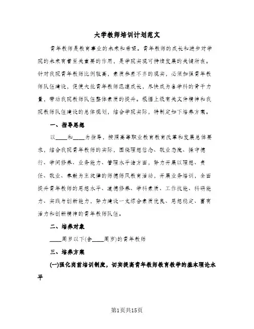 大学教师培训计划范文(三篇)