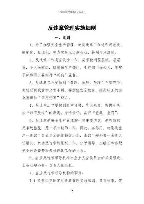 反违章管理细则(范本)