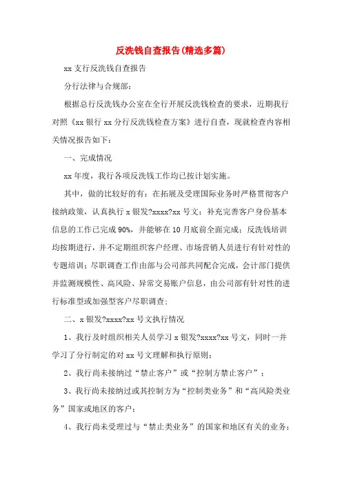 反洗钱自查报告(多篇)