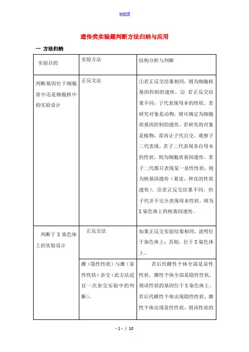 高中生物 遗传类实验题判断方法归纳与应用