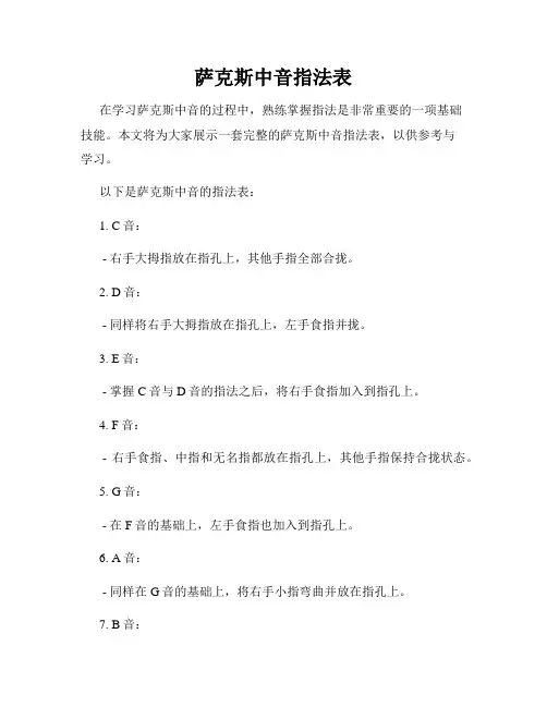 萨克斯中音指法表