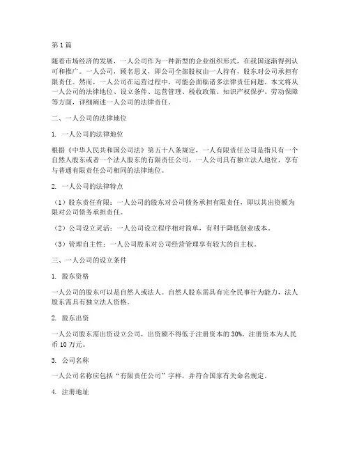 实为一人公司的法律责任(3篇)