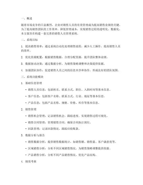 销售人员管理系统方案