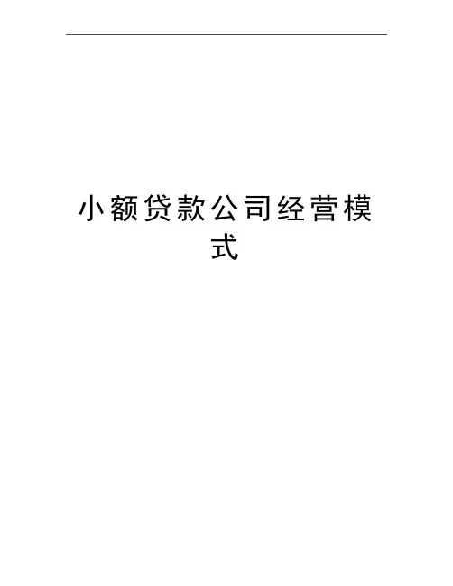 最新小额贷款公司经营模式
