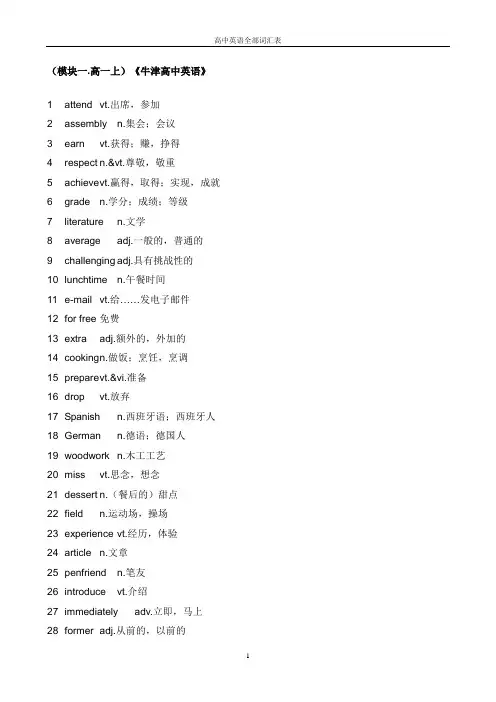 牛津高中英语全部词汇表