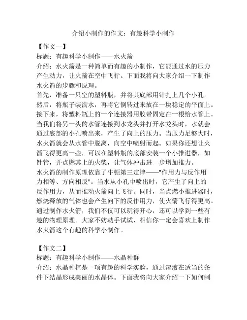 介绍小制作的作文：有趣科学小制作