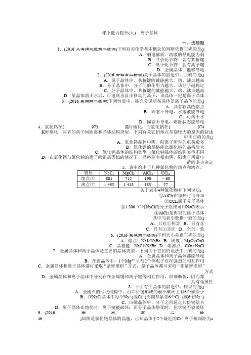 高二化学人教版选修三课下能力提升(九) 离子晶体Word版含答案