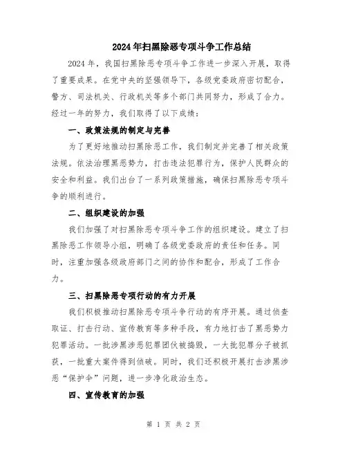2024年扫黑除恶专项斗争工作总结
