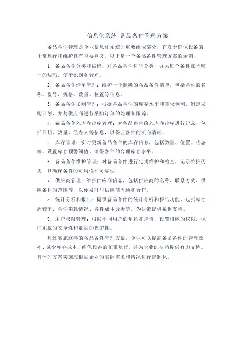 信息化系统 备品备件管理方案