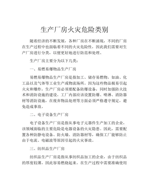 生产厂房火灾危险类别