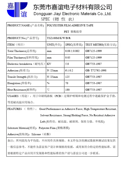 TSZ100M透明PET物性表