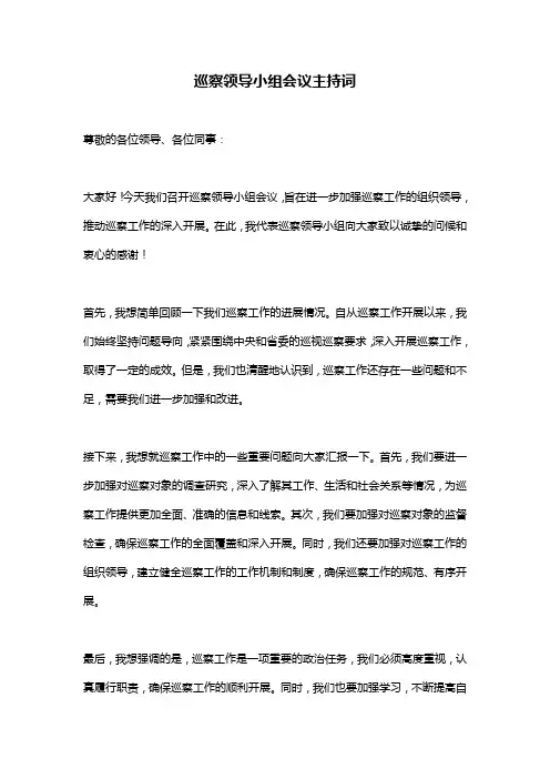 巡察领导小组会议主持词