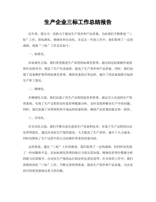生产企业三标工作总结报告