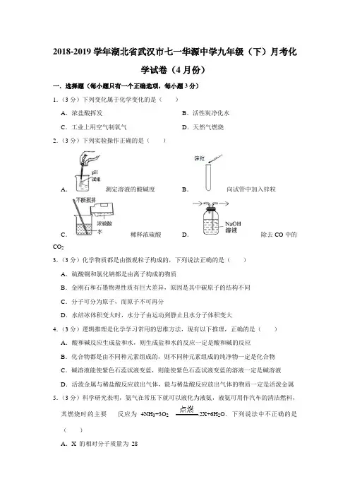 湖北省武汉市七一华源中学2018-2019九年级(下)月考化学试卷
