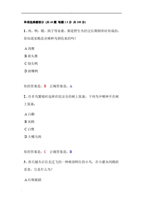 观鸟网答题单项选择题部分答案海淀区
