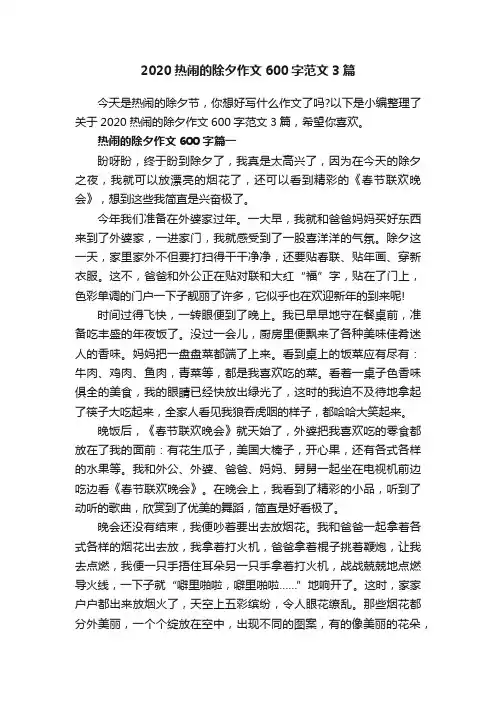2020热闹的除夕作文600字范文3篇