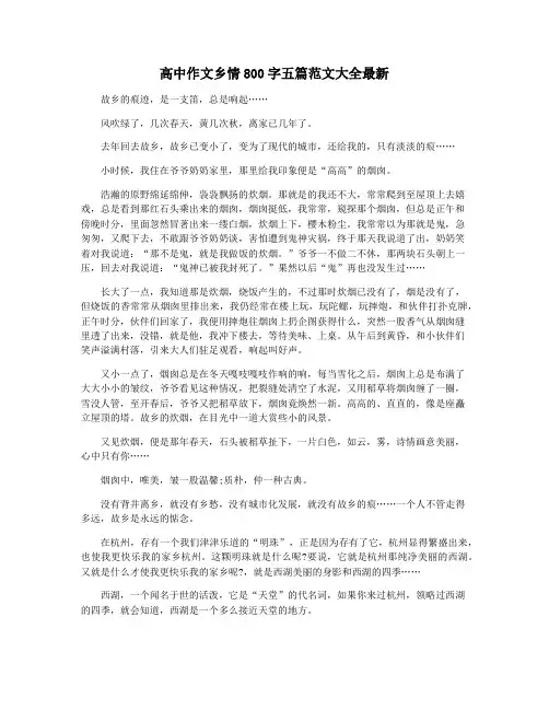 高中作文乡情800字五篇范文大全最新