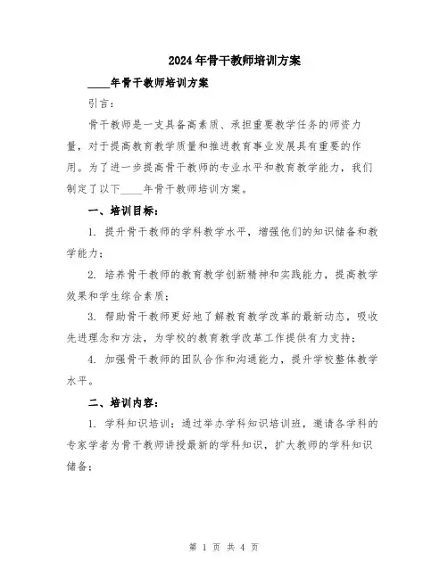 2024年骨干教师培训方案
