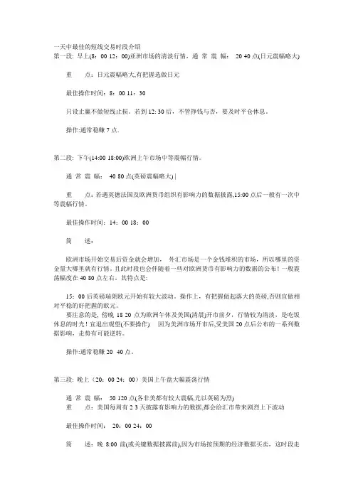 一天中外汇最佳交易时间