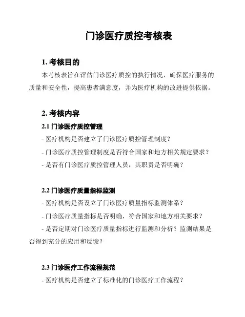 门诊医疗质控考核表