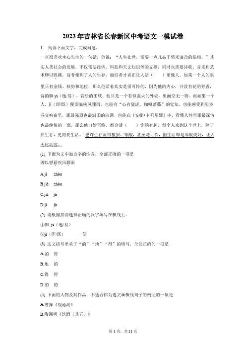 2023年吉林省长春新区中考语文一模试卷-普通用卷(含解析)