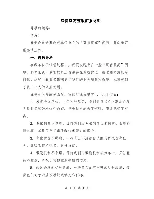双普双高整改汇报材料