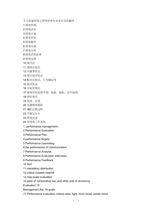 人力资源管理之绩效管理专业术语英语翻译(Word)