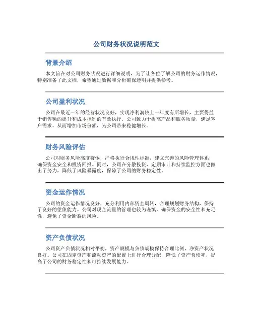 公司财务状况说明范文