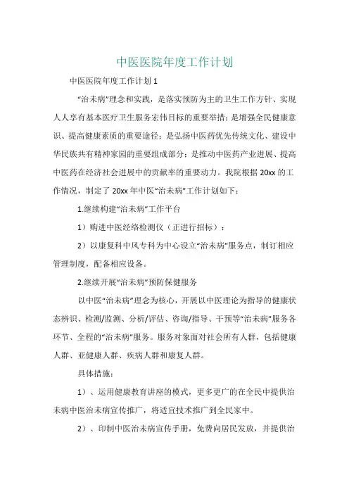 中医医院年度工作计划