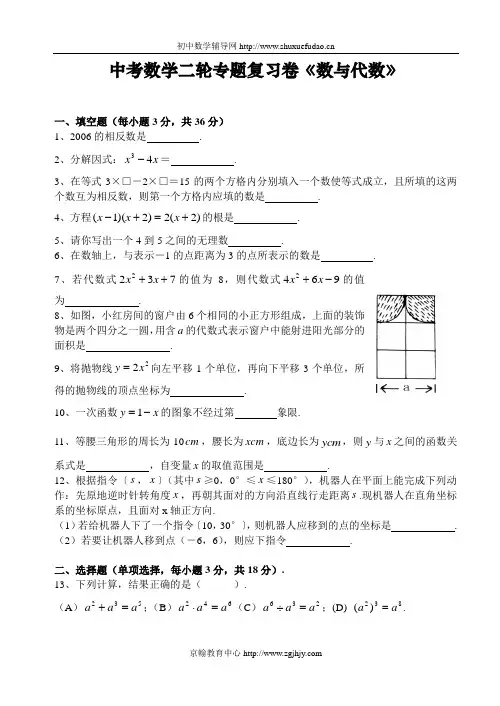 华师版中考专题《数与代数》测试题及答案